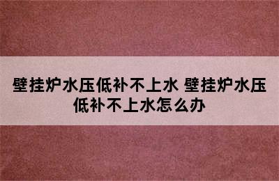 壁挂炉水压低补不上水 壁挂炉水压低补不上水怎么办